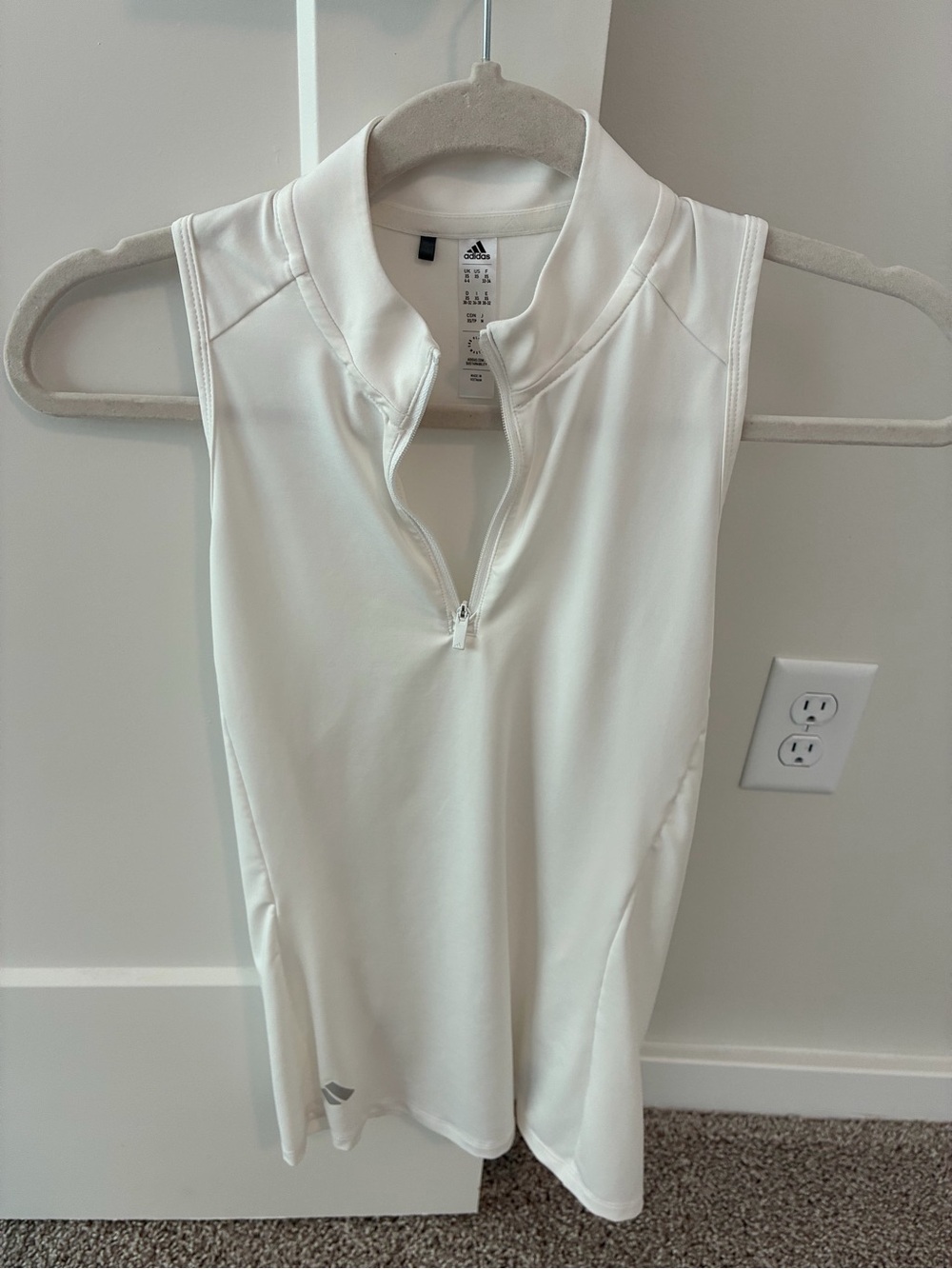 adidas White Sleeveless Zip-Front Athletic Tank